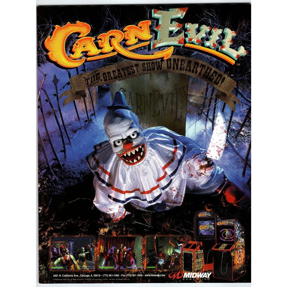 CarnEvil Arcade Game Flyer 1998 Midway Horror Shooter Promo